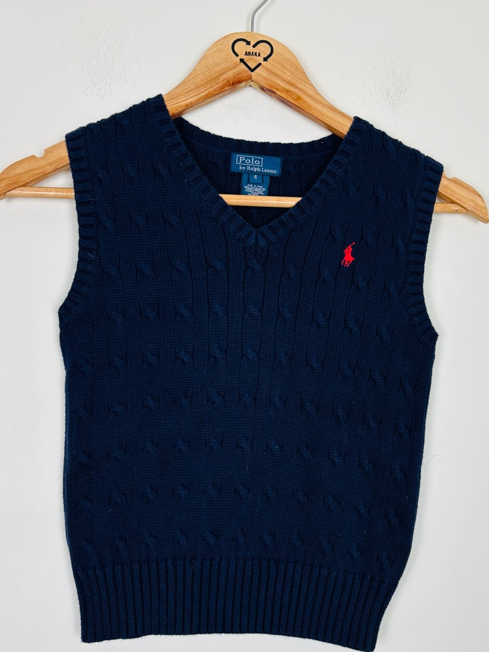 Polo Ralph Lauren Navy Blue Cable Knit V Neck Sweater Vest Red Pony. 6